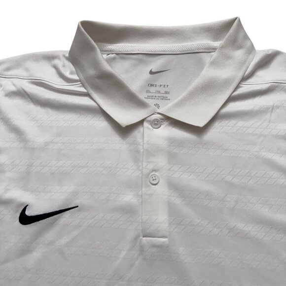 Nike Polo Shirt Mens 2XL Dri-Fit Coach Victory Golf Stretch White Striped NEW - Picture 3 of 6